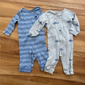 Carter's Blue Stripe & Gray Shark Print Baby Footies